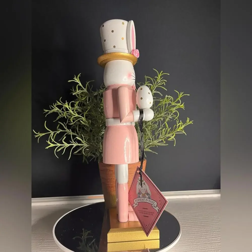 Wooden 13.5” Pink Easter Bunny Rabbit Nutcracker With Egg NWT